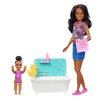 Image of Barbie Skipper Babysitters Inc. Playset with Bathtub, Babysitting Doll and Small Toddler Button to Move Arms