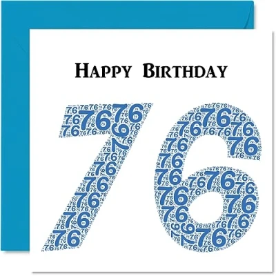 Image of Fun 76th Birthday Cards for Men Shapecloud Happy Card Dad Mum Great Grandad Grandpa Nanny Grandma Gran Uncle Auntie, 145mm x Greeting Cards,