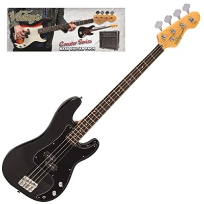 Image of VINTAGE V49 COASTER BASS GUITAR PACK GLOSS BLACK
