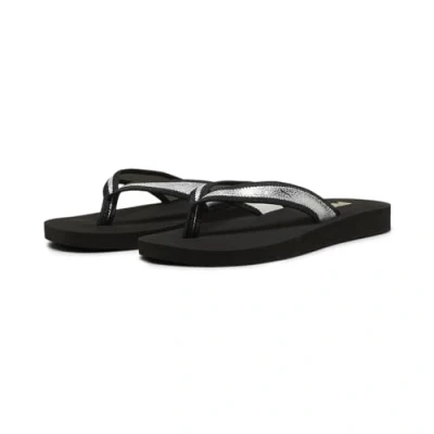 Image of Puma Women Sandy Flip Metallic Shine Flops, Black Silver Black, 8 UK
