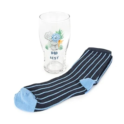 Image of Me to You Father&#039;s Day &#039;Dad You&#039;re the Best&#039; beer glass and socks gift set, Multicolour, One Size Tall