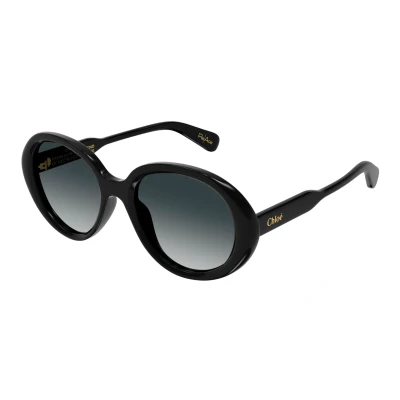 Image of Chloé Woman CH0221S 001 Sunglasses Acetate Black Grey Round