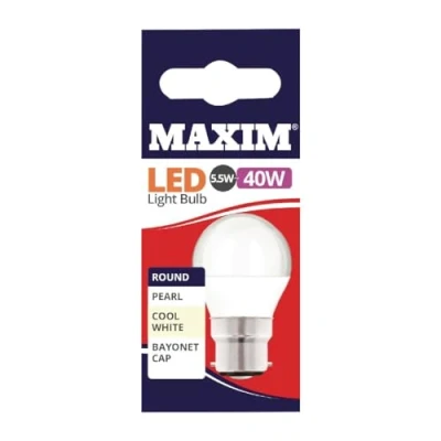 Image of Maxim LED Round Bayonet Cap (Cool White) 5.5watt (40watt) 470 Lumen (Pack 10) 40MLRBCCW5X