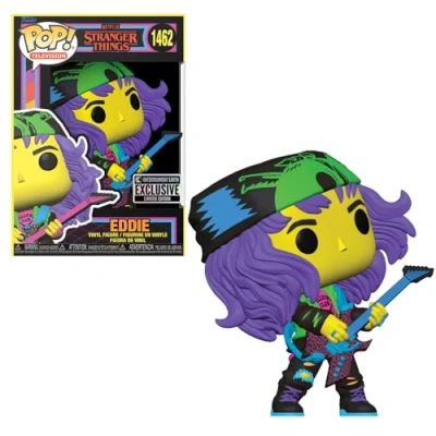 Image of Funko Pop! Stranger Things Eddie with Guitar Blacklight Vinyl Figure #1462 Entertainment Earth Exclusive, (FU74604)