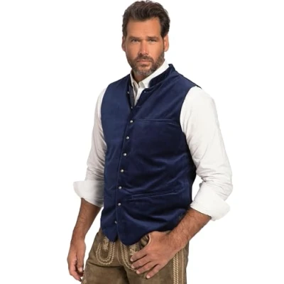Image of JP 1880 Men&#039;s Vest, costume, velvet, stand up collar, knitted back, to size 70 cm, Deep blue, 62 Große Größen