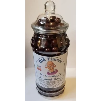Image of Old Timers Mr Grumpy&#039;s Aniseed Balls in Reusable Victorian Style Plastic Jar 970 millilitres 800 Grams