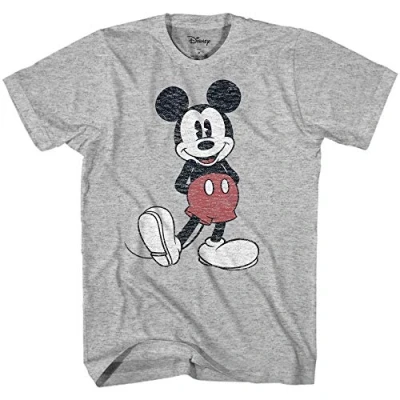 Image of Disney Men&#039;s Full Size Mickey Mouse Distressed Look T Shirt, Heather Grey, S