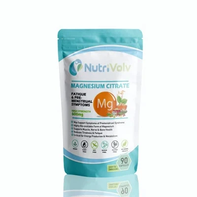 Image of Magnesium Citrate 600mg Providing 180mg Elemental Per Serving 90 Vegan Capsules (3 Months Supply). Supports Muscle and Bone Health.