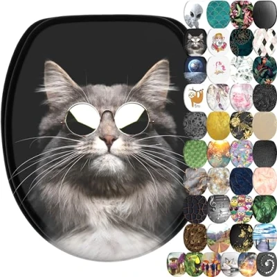 Image of Sanilo Soft Close Toilet Seat, Wide Choice of New Seats, Stable Hinges, Easy to Mount (Cool Cat)