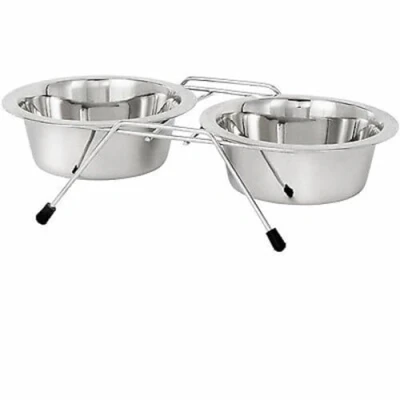 Image of Stainless Steel Double Dog Bowls with Stand Food Bowl Set Accessories Feeding Raised Station