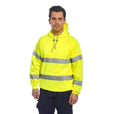 Image of Portwest B304 Men&#039;s High Visibility Reflective Hooded Sweatshirt Hi Vis Hoodie Yellow, 4X Large