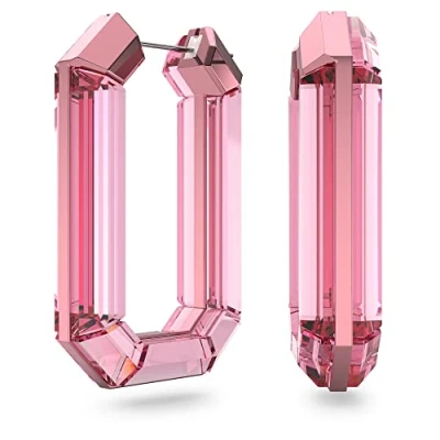 Image of Swarovski Octagon Hoop Earrings, Fully Cut Pink Crystal with a Subtle Aluminium Fastner, from the Lucent collection