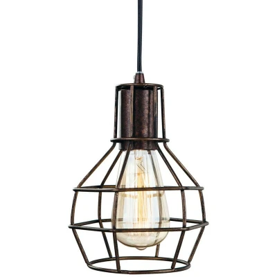 Image of Clipper 1 Light Wire Ceiling Pendant Rustic Brown, E27