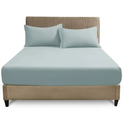 Image of GC GAVENO CAVAILIA Luxury Fitted Sheet Polycotton Bedding &amp; Linen Bedsheet (180x200 cm) 25 Cm (10 inch) Deep Super King Bed Sheets Hypoallergenic Machine Washable Fabric Duck Egg
