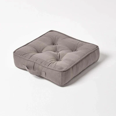 Image of HOMESCAPES Rajput 100% Cotton Floor Cushion Charcoal Grey 40 x 8 cm Square Indoor Garden Dining Chair Booster Seat Pad