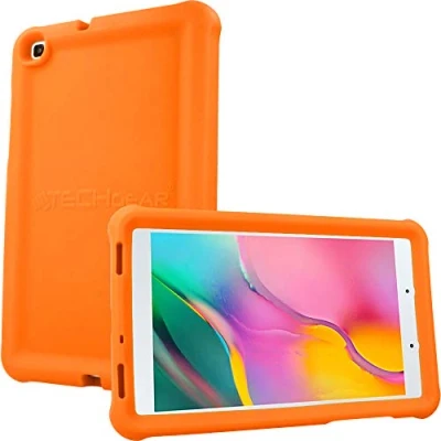 Image of TECHGEAR Bumper Case fits New Samsung Galaxy Tab A 8.0&quot; 2019 (SM T290 / SM T295) Rugged Shockproof Soft Silicone Protective Easy Grip Anti Slip with Screen Film, Kids Proof [ORANGE]