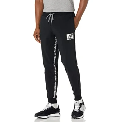 Image of New Balance Essentials ID Men&#039;s Fleece Jogging Bottoms, Black/White, L, black, L