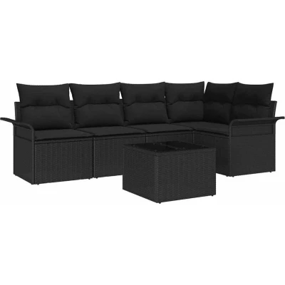 Image of vidaXL 6 Piece Garden Sofa Set with Cushions Beige Poly Rattan