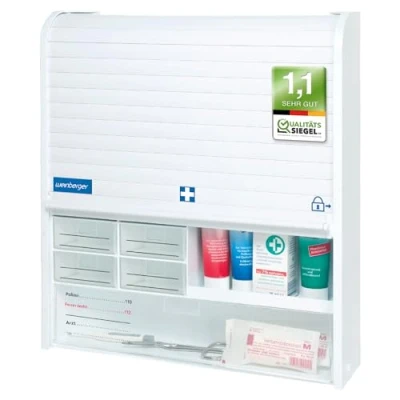 Image of Weinberger Jalousie Child Lock for Home Pharmacy with 14 Drawers, White Plastic, Medicine Cabinet, 48 x 42 10 cm HxBxT