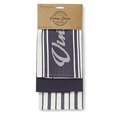 Image of Cooksmart British Designed Pack of 3 Tea Towels Luxury for Kitchen Modern Towel Set