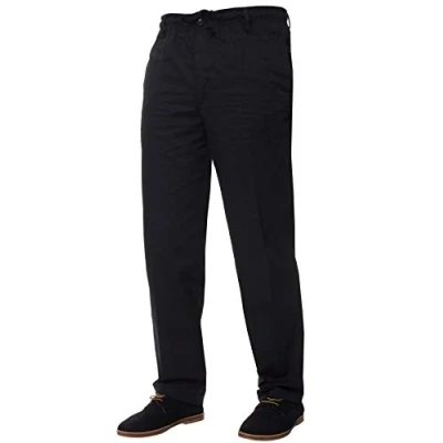 Image of BRAND KRUZE Mens Rugby Trousers Black Smart Elasticated Waist Plain Pants with Drawstrings 44W / 31L