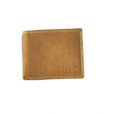 Image of JCB Vintage Leather Wallet, Tan Built in RFID Technology Mens Accessories 8 Credit Card Holder Includes Zip Coin Pocket, Flap ID Designer Wallets for Men Gift Boxed