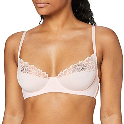 Image of Romantic Lace Edge Cup Balconette Bra, Light Pink, EU 75D