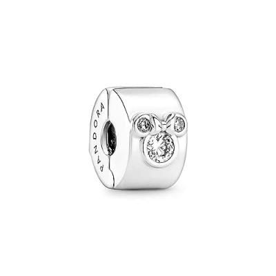 Image of Pandora Disney Minnie and Mickey Mouse sterling silver clip with clear cubic zirconia