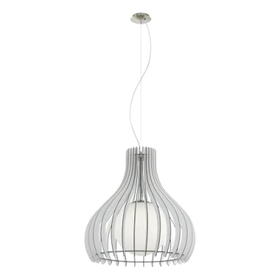 Image of Eglo Pendant Lighting Tindori, Vintage Ceiling Light Fitting Made of Steel, Wood and Glass in Nickel matt White, Hanging lamp for Dining Living Room, E27 Socket, Ø 19.7 inches