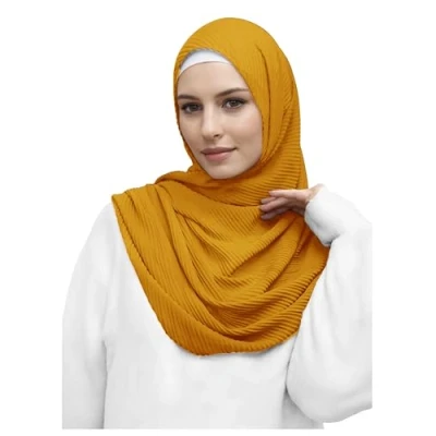Image of Lina &amp; Lily Premium Cotton Pleated Hijab for Muslim Women, Maxi Head Scarf Shawl Wrap Lightweight (Gold)