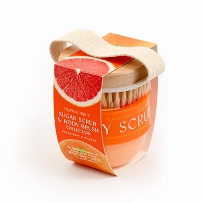 Image of Tropical Fruits Gentle Exfoliating Sugar Scrub &amp; Brush Grapefruit and Orange 150g