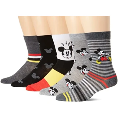 Image of Disney Mickey Mouse Men&#039;s 5 Pack Crew Socks, Grey Stripe Multi, 10 13