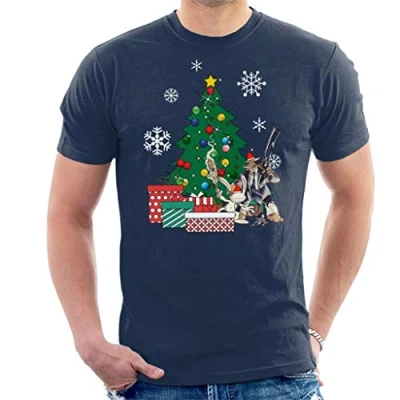 Image of Sam and Max Around The Christmas Tree Men&#039;s T Shirt Navy Blue