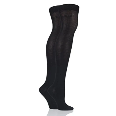 Image of 2 Pair Black Plain Bamboo Over The Knee Socks Ladies 4 8 Elle