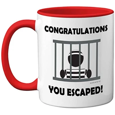 Image of Stuff4 Leaving Gifts for Men or Women Congratulations You Escaped Retirement Mug Presents Colleagues, Funny Women, New Job Gifts, 11oz Ceramic Premium Red Mugs
