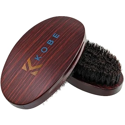 Image of Kobe Professional Military Hair Brush/Beard Brush Grooming Kit For Men Set of Two Brushes Wood Grain 100% Natural Boar Brsitle