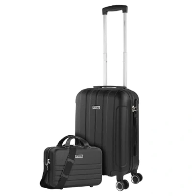 Image of ITACA Rigid Cabin Suitcase Travel Small with Wheels ABS Hand Luggage Case Telescopic Handle Lightweight Combination Lock in 55cm Size, Black