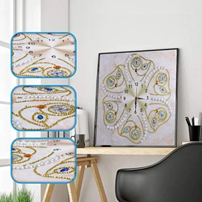 Image of LEKUKY Diamond Art Painting Clock DIY 5D By Number Kits Wall Clocks Special Shaped Drill Cross Stitch for Craft Kids Adults Bedroom