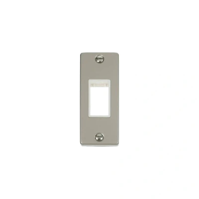 Image of Click Deco 1G MiniGrid Single Aperture Unfurnished Architrave Plate Pearl Nickel White Inserts
