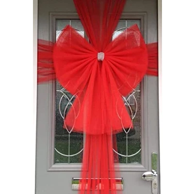 Image of Christmas Fabric Door Bow &amp; Ribbon Kit Large Luxury Front Window Wreath Decoration Festive Xmas Baby Shower Wedding Celebration (Red)