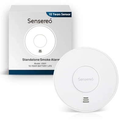 Image of Sensereo Standalone Smoke Alarm, Detector, Fire Alarm with 10 Year Sealed For Life Battery &amp; LED Indicator CE EN14604 Marked (Standalone (1 Pack))