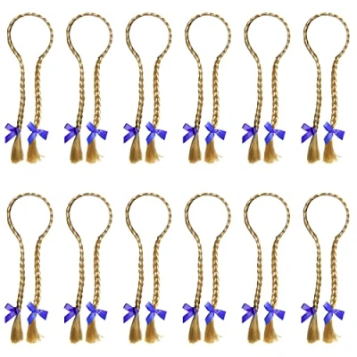 Image of Oktoberfest Hair Plaits Pack of 1 Blonde with Blue Bows on a Headband Ladies Bavarian German Fancy Dress Accessory