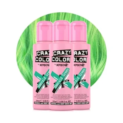 Image of Crazy Color Vibrant Emerald Green Semi Permanent Trio Hair Dye. Highly Pigmented Jewel Conditioning &amp; Oil Nourishing Vegan Formula No Bleach or Ammonia 300ml