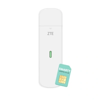 Image of ZTE MF833, CAT4/4G USB Dongle, Unlocked Low Cost Travel, 150mbps, Multi Band Configuration, with a 2 Year Warranty and FREE SMARTY SIM Card White
