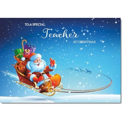 Image of doodlecards Teacher Christmas Card Santas Sleigh Medium Size for with Plain Envelope