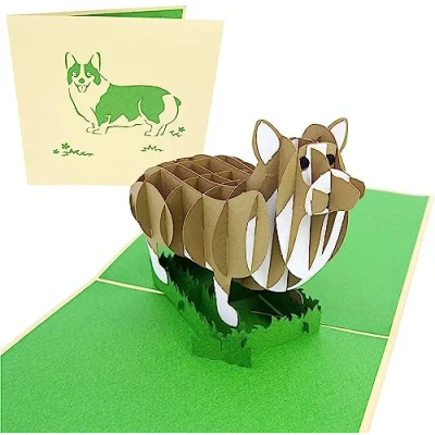 Image of PopLife Corgi Puppy 3D Pop Up Greeting Card for All Occasions Gift, Furry Butt, Dog Mom Folds Flat Mailing Mothers Day Card, Happy Birthday, Get Well, Kids Gift