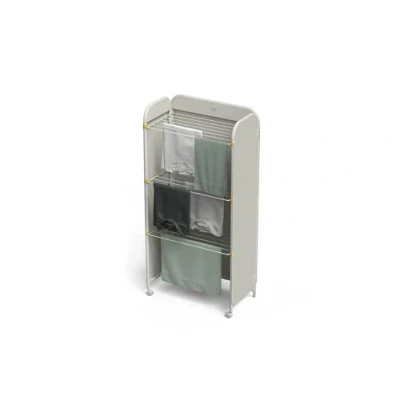 Image of Joseph Eclipse 3 Tier Adjustable Laundry Drying Rack, Integrated Fabric Cover, Heavy Duty, With Wheels, Folds Flat, 14kg/14m Capacity, Ecru