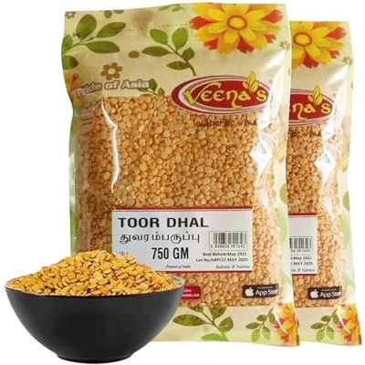 Image of Veenas Toor dal 750G plain High Fibre Protein Natural Indian Origin Gluten Friendly (Pack of 2)