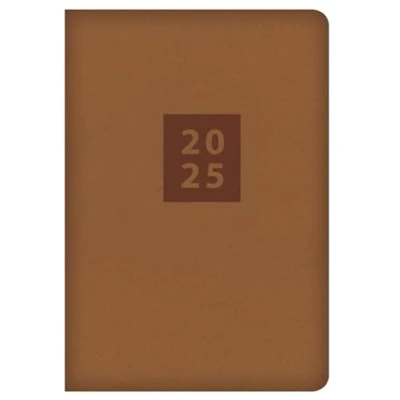 Image of 2025 Stylish Brown Textured Fabric Cover A5 Diary Week to View Planner