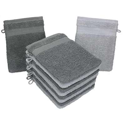Image of Betz Pack of 10 Wash Glove Mitts PREMIUM 100% Cotton 16x21 cm (anthracite grey &amp; silver grey)